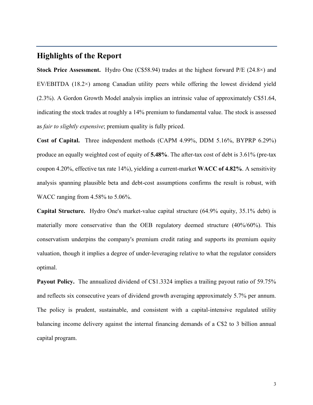 Hydro One corporate finance report page 3