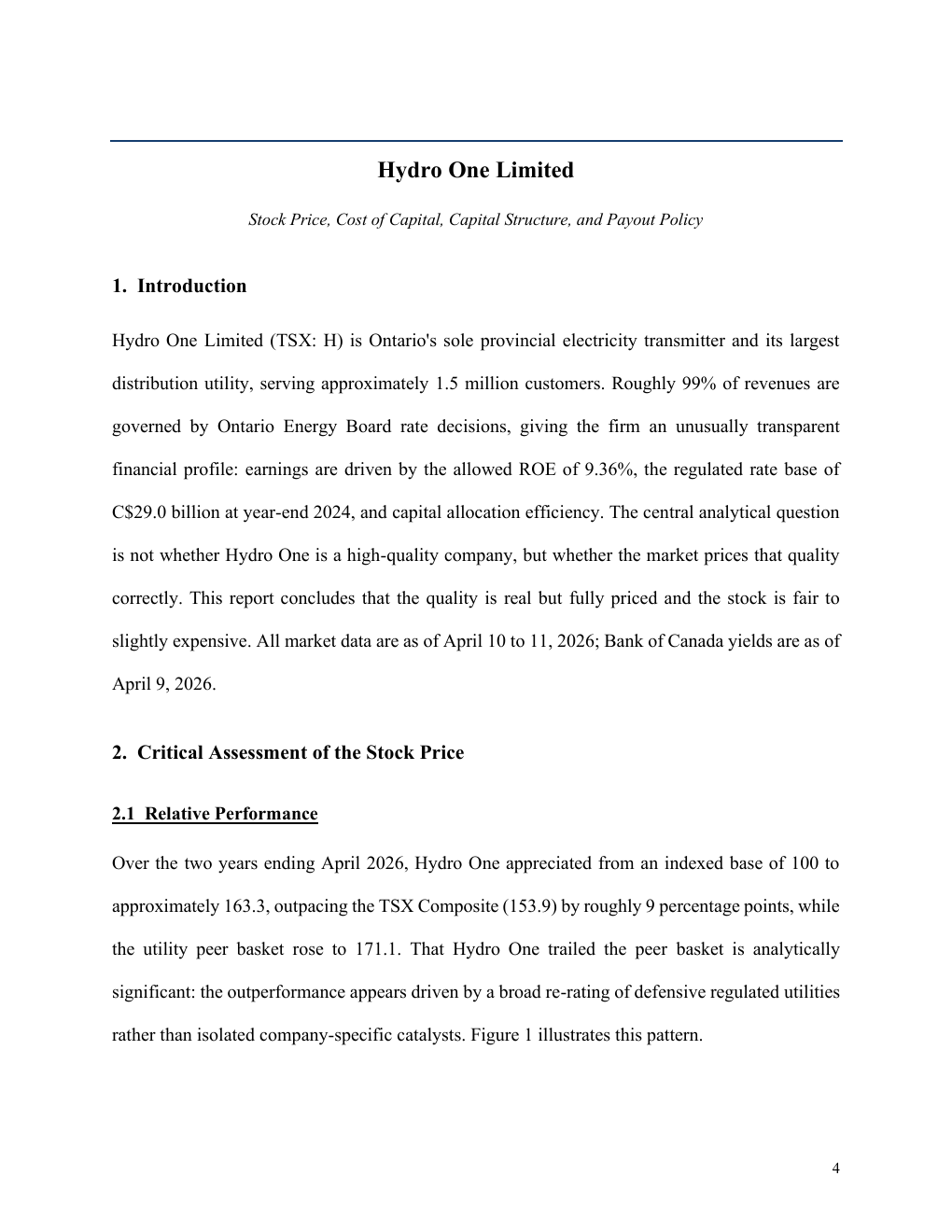 Hydro One corporate finance report page 4