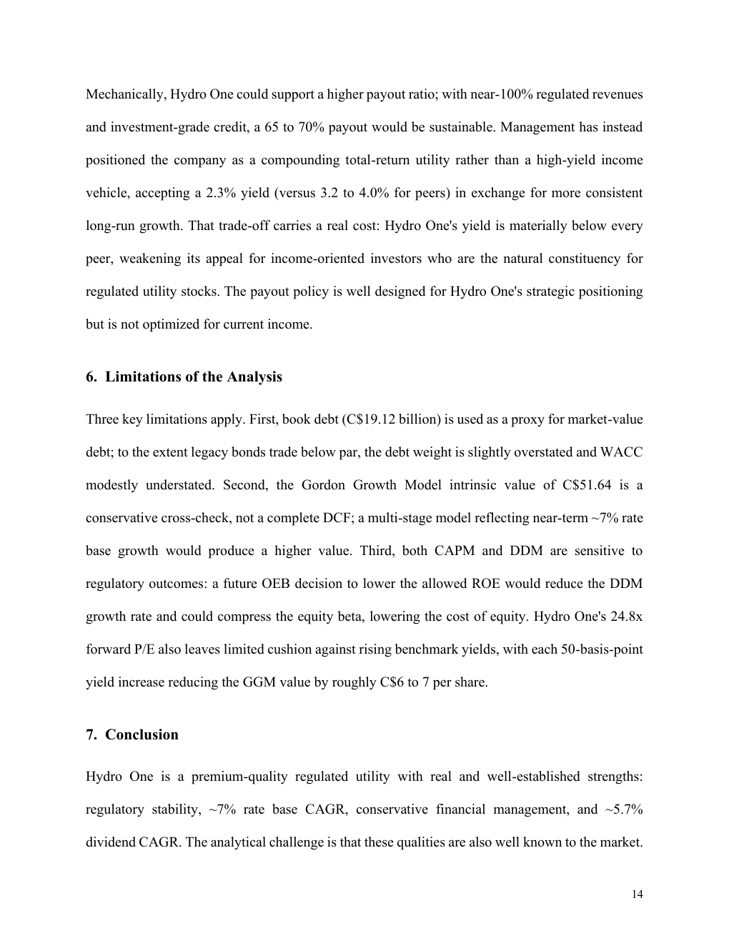 Hydro One corporate finance report page 14