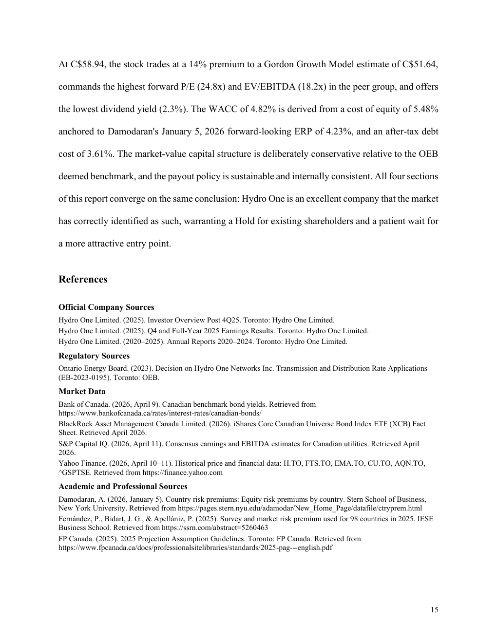 Hydro One corporate finance report page 15