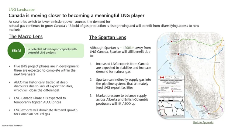 Map showing the approximate locations of upcoming and proposed LNG facilities across Canada and British Columbia with color-coded lines representing different pipeline routes, and a legend explaining the symbols and colors.